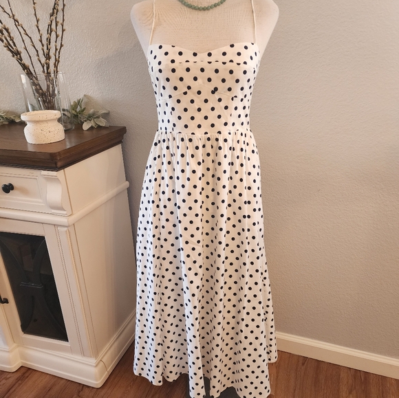 Reformation Vinny White Polka Dot Sweetheart Neck Midi Dress Size 6 NWT - Picture 3 of 10
